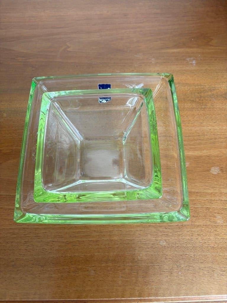 Set van 2 vintage Leonardo limoengroene vierkante schalen, Gebruikt, Schaal, Vierkant, Ophalen of Verzenden