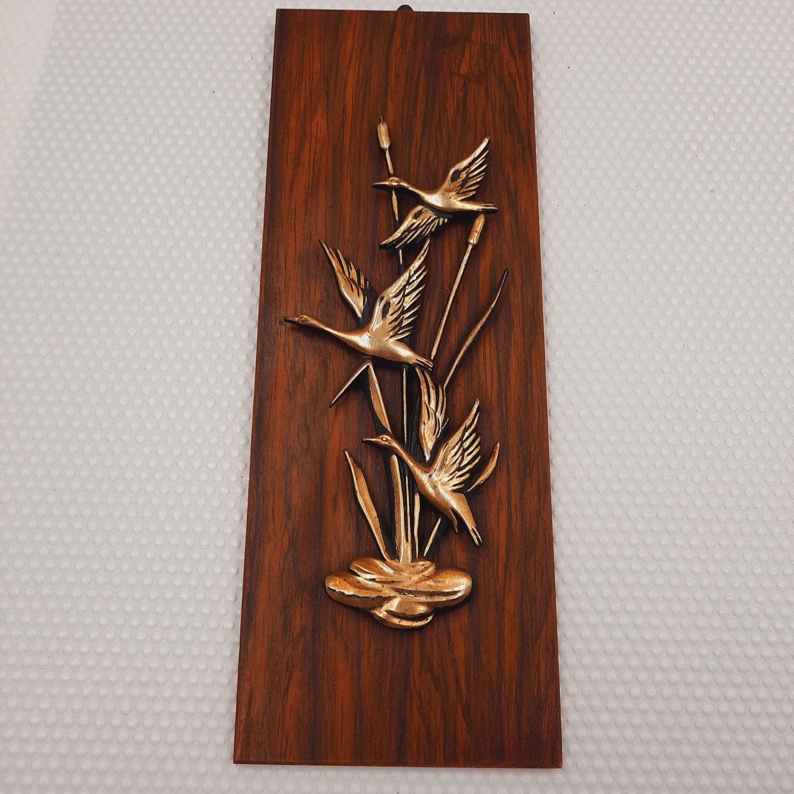 Vintage Wanddecoratie met Watervogels en Riet, Gebruikt, Hout, Vintage, Ophalen of Verzenden