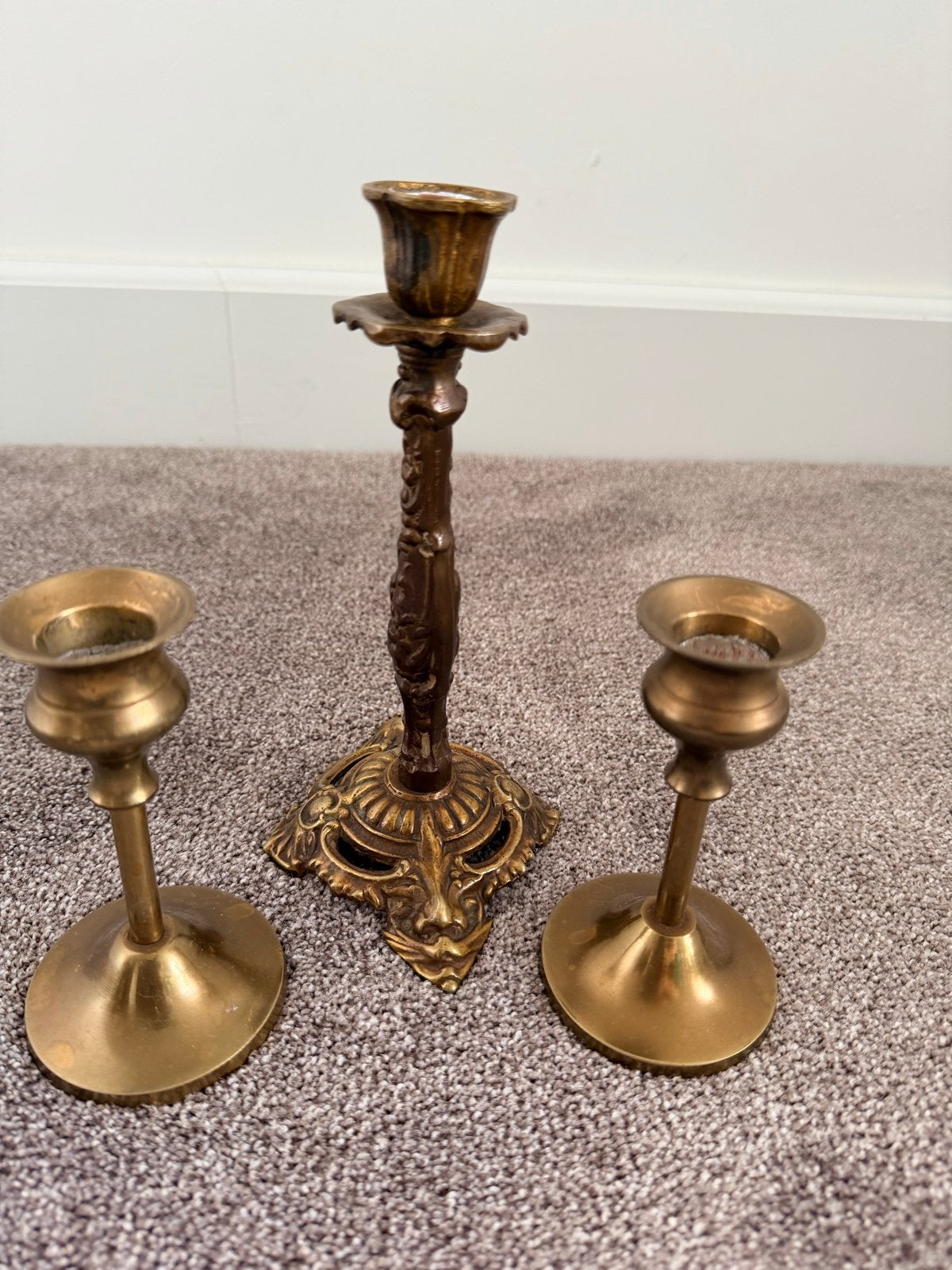 Set van 3 koperen/bronzen kandelaars, Antiek en Kunst, Ophalen, Koper of Brons