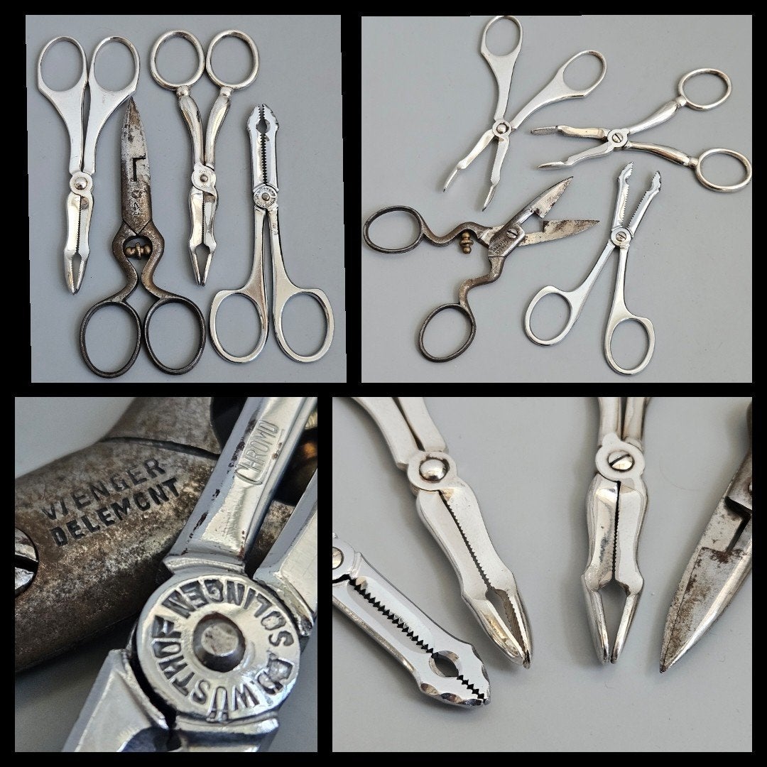 Antiek, vintage schaartjes, o.a. druivenschaar. 4 stuks, Ophalen of Verzenden