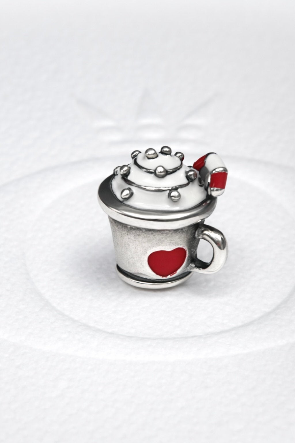 Pandora Kerst bedeltje choco mok rood emaille zgan, Ophalen, Zo goed als nieuw, Zilver, Pandora
