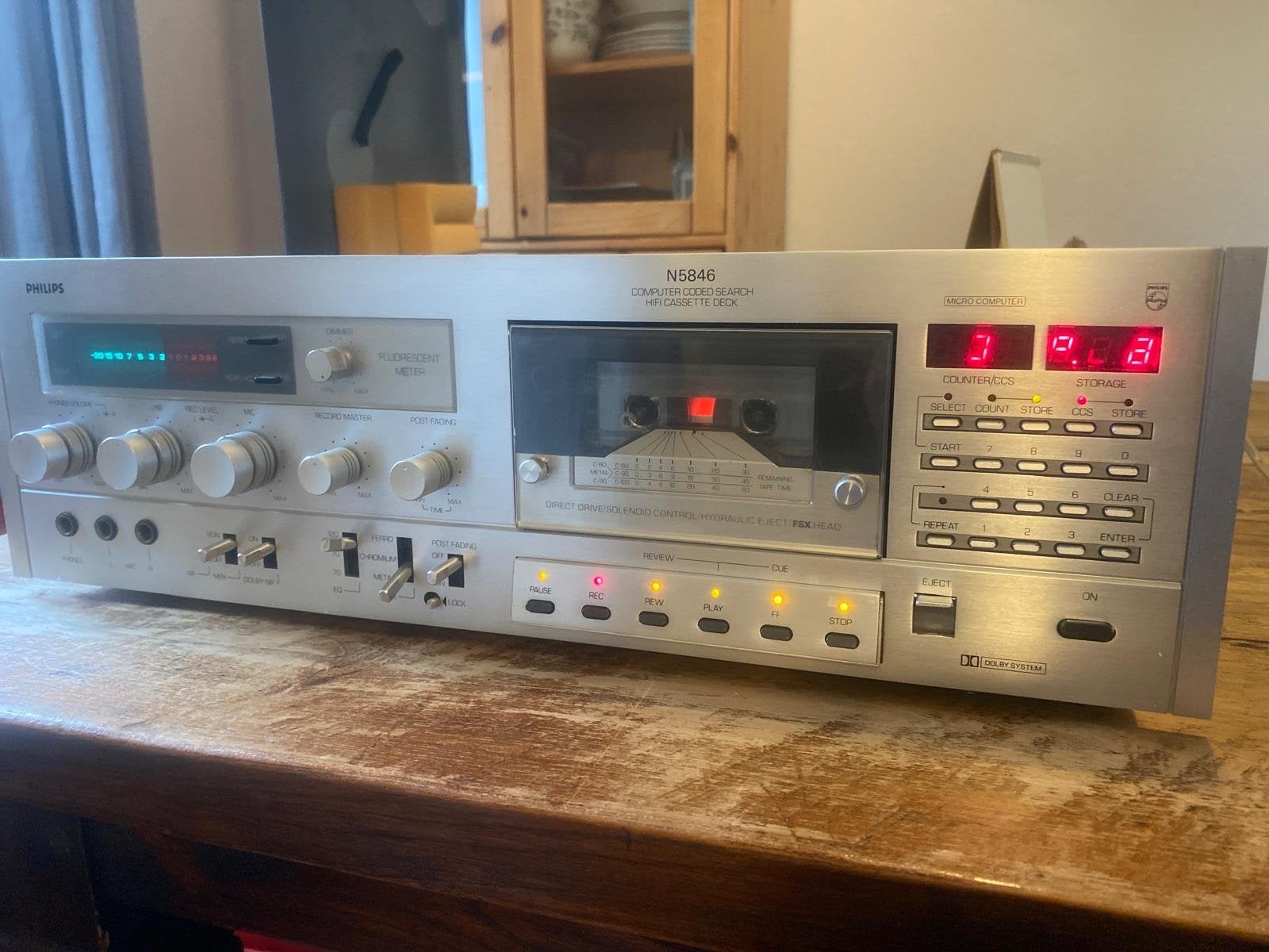 Philips N5846 Cassettedeck met elektrische storing, Ophalen of Verzenden, Enkel, Philips, Tiptoetsen