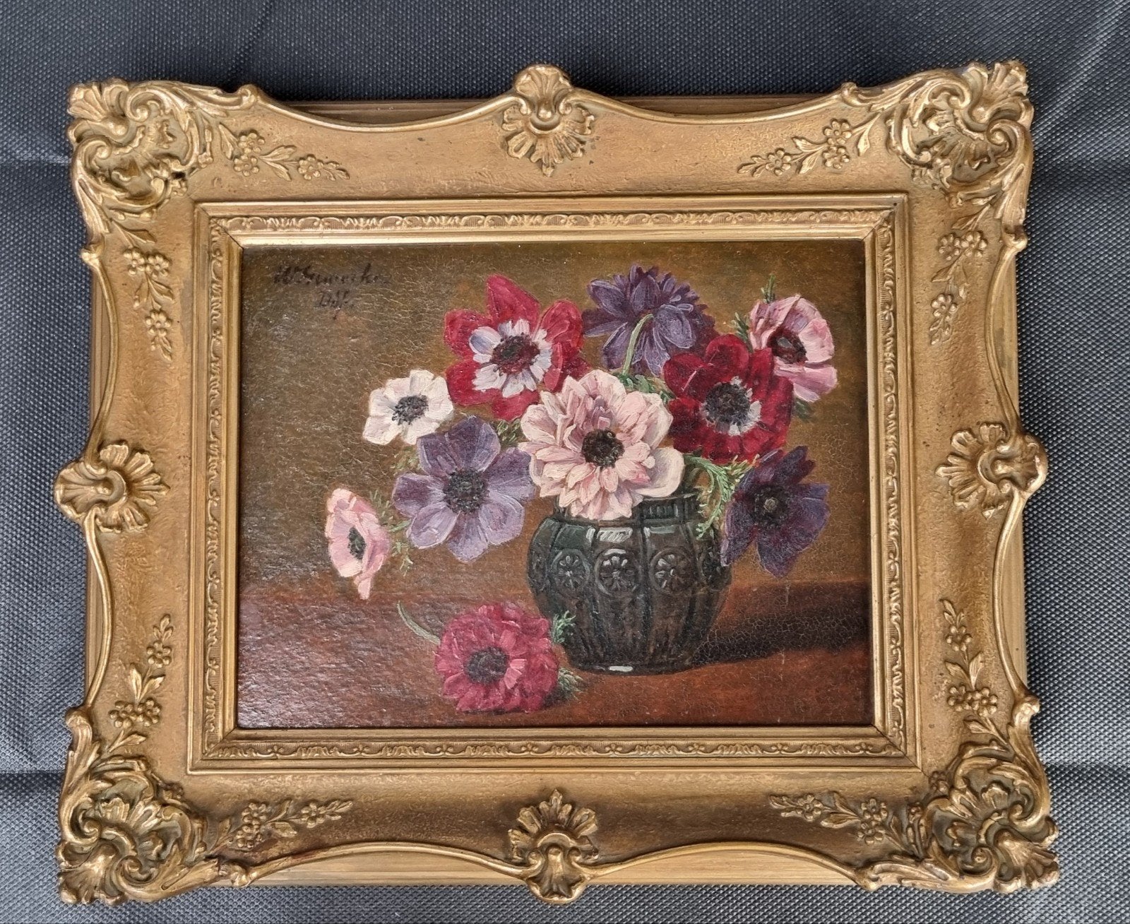 Stilleven met bloemen in vaas, olieverf op paneel, Antiek en Kunst, Kunst | Schilderijen | Klassiek, Paneel, Stilleven, Ophalen of Verzenden