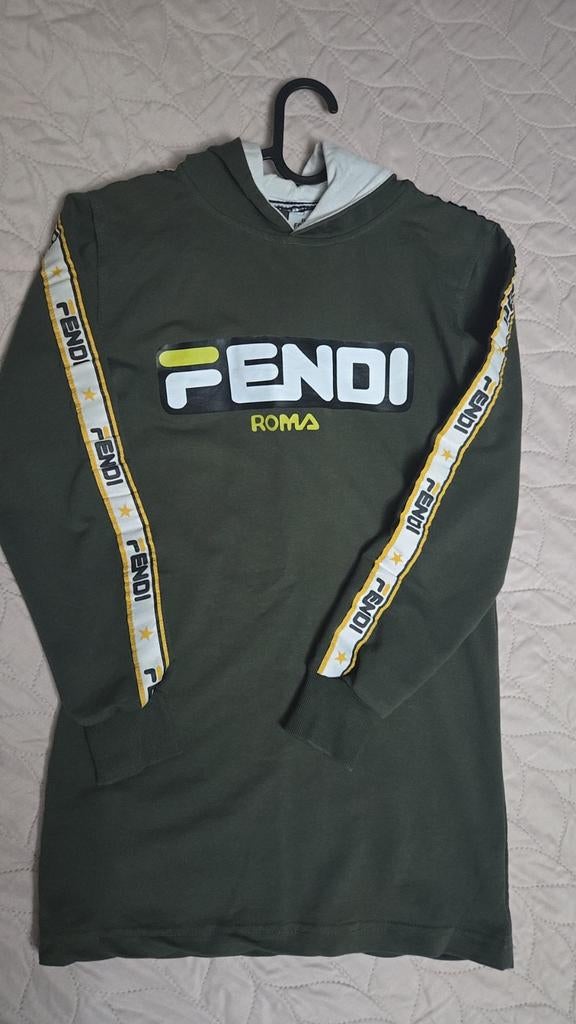 Fendi Roma Hoodie jurk. Groen met logo op mouwen, Ophalen of Verzenden, Meisje