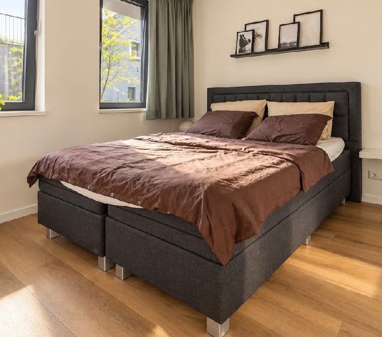 Boxspring grijs, Huis en Inrichting, Ophalen, Tweepersoons, Zo goed als nieuw, Grijs