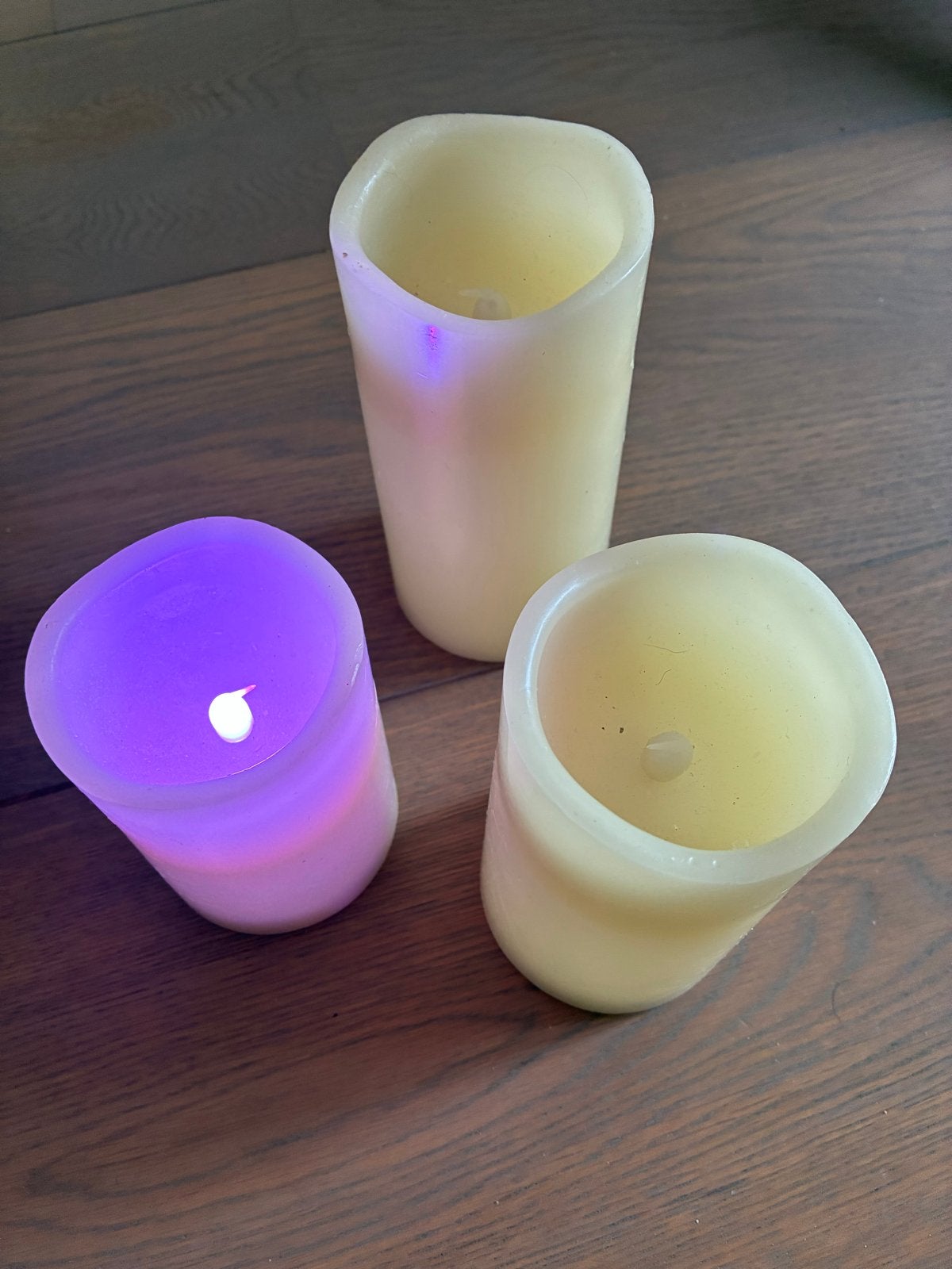 Set van 3 LED stompkaarsen met afstandsbediening, Ophalen, Meerkleurig, Was, Zo goed als nieuw