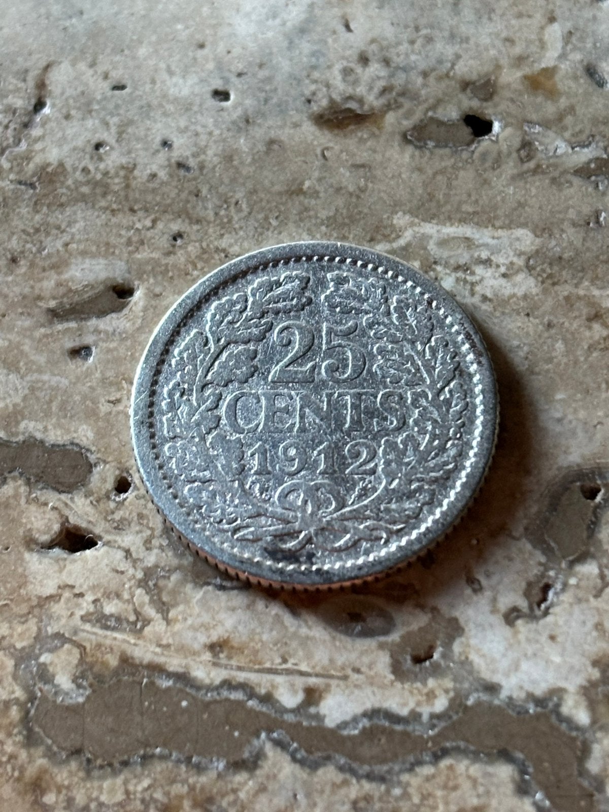 25 cent 1912 Wilhelmina , zeldzamer jaar , zilver, Zilver, 25 cent, Ophalen of Verzenden, Koningin Wilhelmina