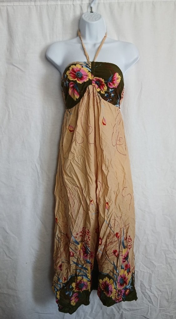 Prachtige gele halter zomerjurk met bloemetjes Mt S, ., Geel, Ophalen of Verzenden, Zo goed als nieuw