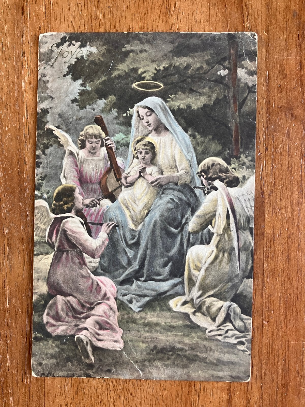 Antieke Ansichtkaart: Madonna met Kind en Engelen (ca. 1900), Ophalen of Verzenden