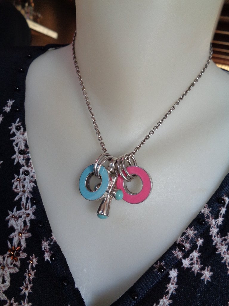 zilveren vintage ketting modernist SYMBOLS [560], Verzenden, Zilver, Ketting, Met edelsteen