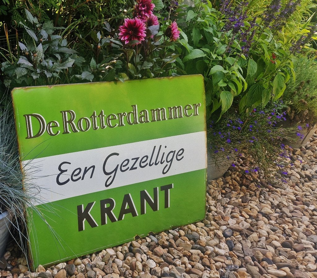 Reclame bord DE ROTTERDAMMER groen-wit-groen Langcat Bussum, Verzamelen, Reclamebord, Langcat Bussum, Gebruikt, Ophalen of Verzenden
