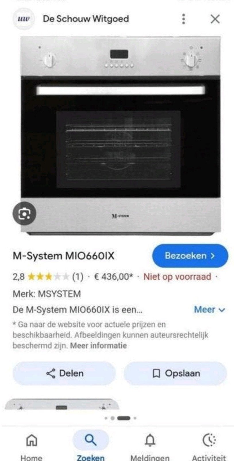 M-System Inbouw Oven Zilver/RVS, Ophalen