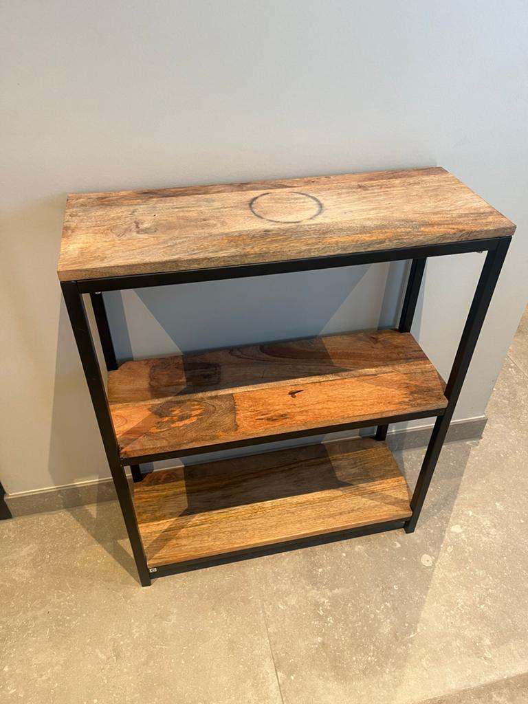 Mango houten kastje met zwart stalen poten - Opknapper, Huis en Inrichting, Ophalen, Gebruikt