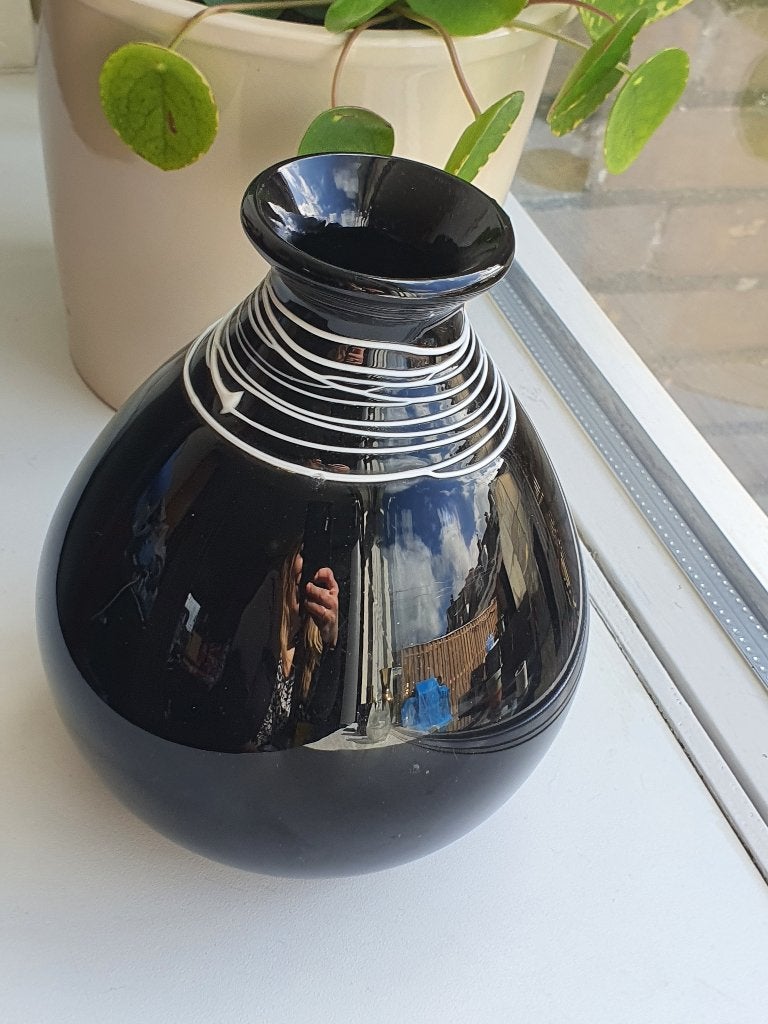 Zwarte Glazen Design Vaas Modern, Ophalen of Verzenden
