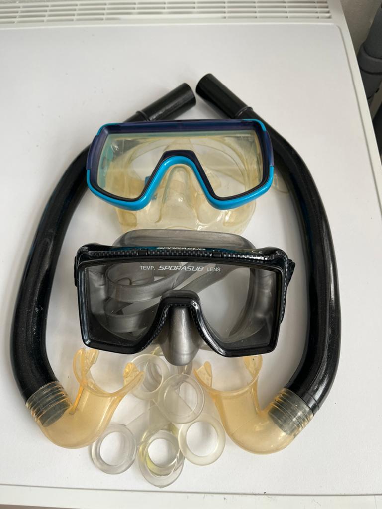 2 xduikbrillen en 2 xsnorkels merk spora-sub-lens, Watersport en Boten, Ophalen of Verzenden, Zo goed als nieuw