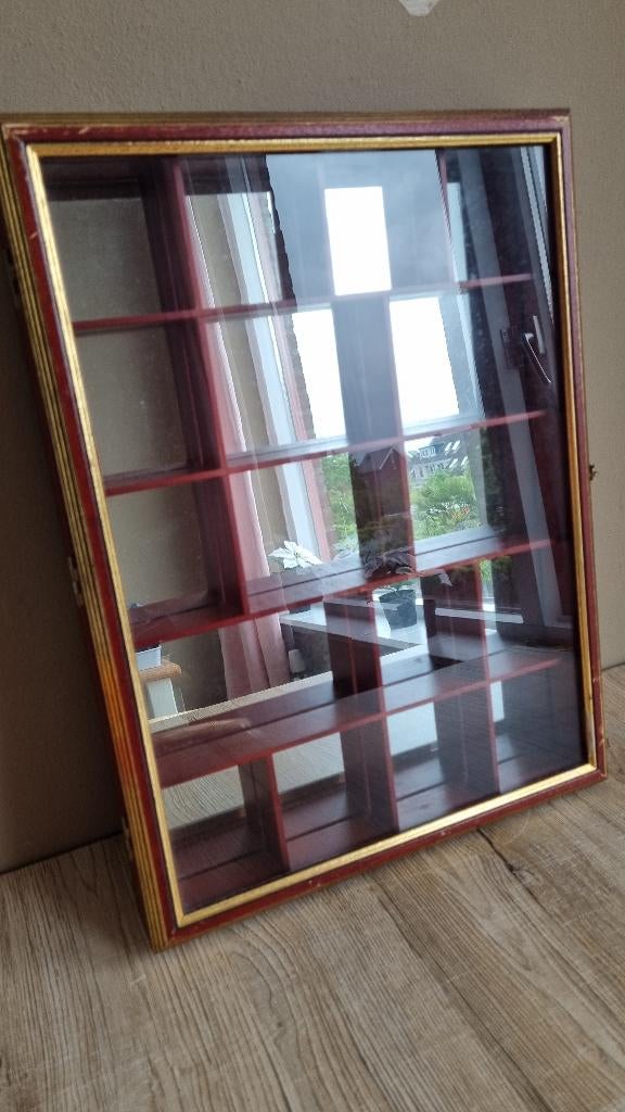 2 Mooie Vintage Vitrine Spiegel Pronk Wandkastje Hout Glas, Verzenden, VINTAGE - BROCANT - LANDELIJK - LETTERBAK - VITRINE, 50 tot 100 cm
