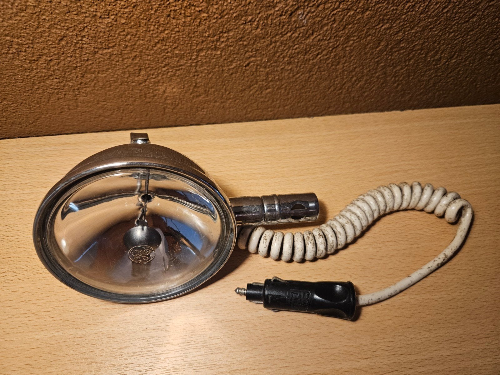 Vintage boot Zoeklicht GE - 12V met Spiraalkabel, Ophalen of Verzenden