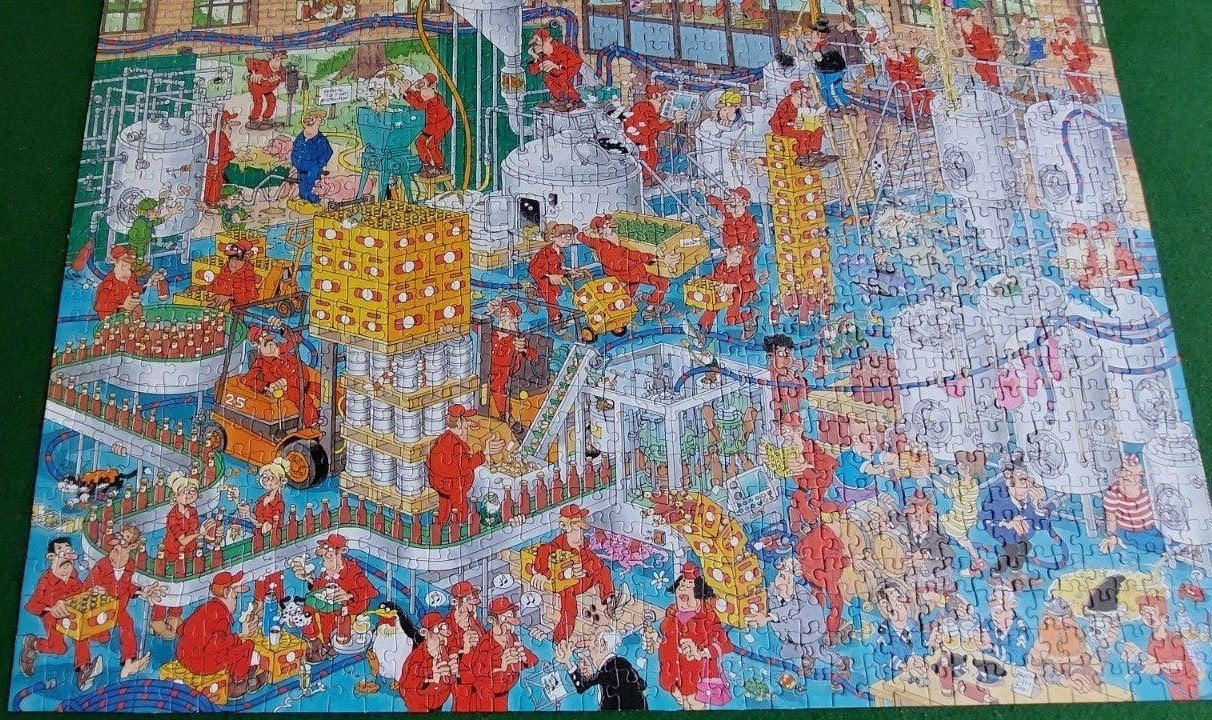 Jan van Haasteren puzzel:De BIERBROUWERIJ.1000stukjes €8.50, Ophalen of Verzenden, 500 t/m 1500 stukjes, Zo goed als nieuw, Legpuzzel