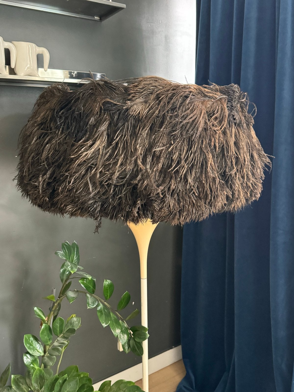 Chique lampenkap met struisvogelveren - Eye catcher, Ophalen, Zo goed als nieuw, Bruin, Natuurlijk materiaal