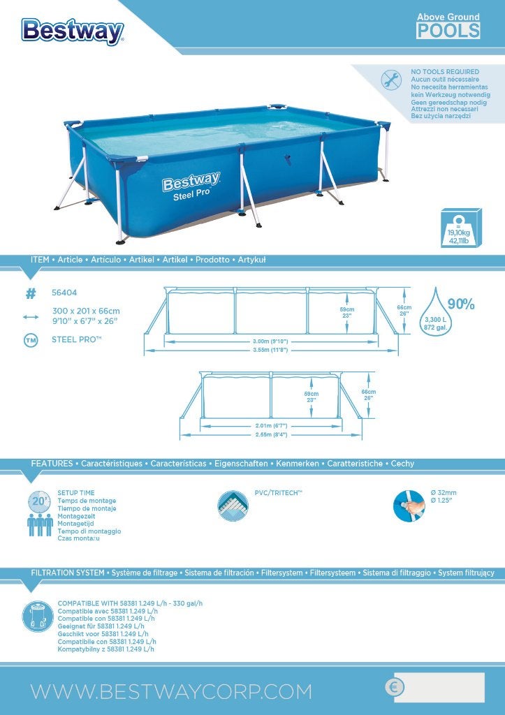 Bestway zwembad 3,0 x 2.01 mtr 66 cm hoog, Ophalen, Gebruikt, Opzetzwembad, 200 tot 400 cm