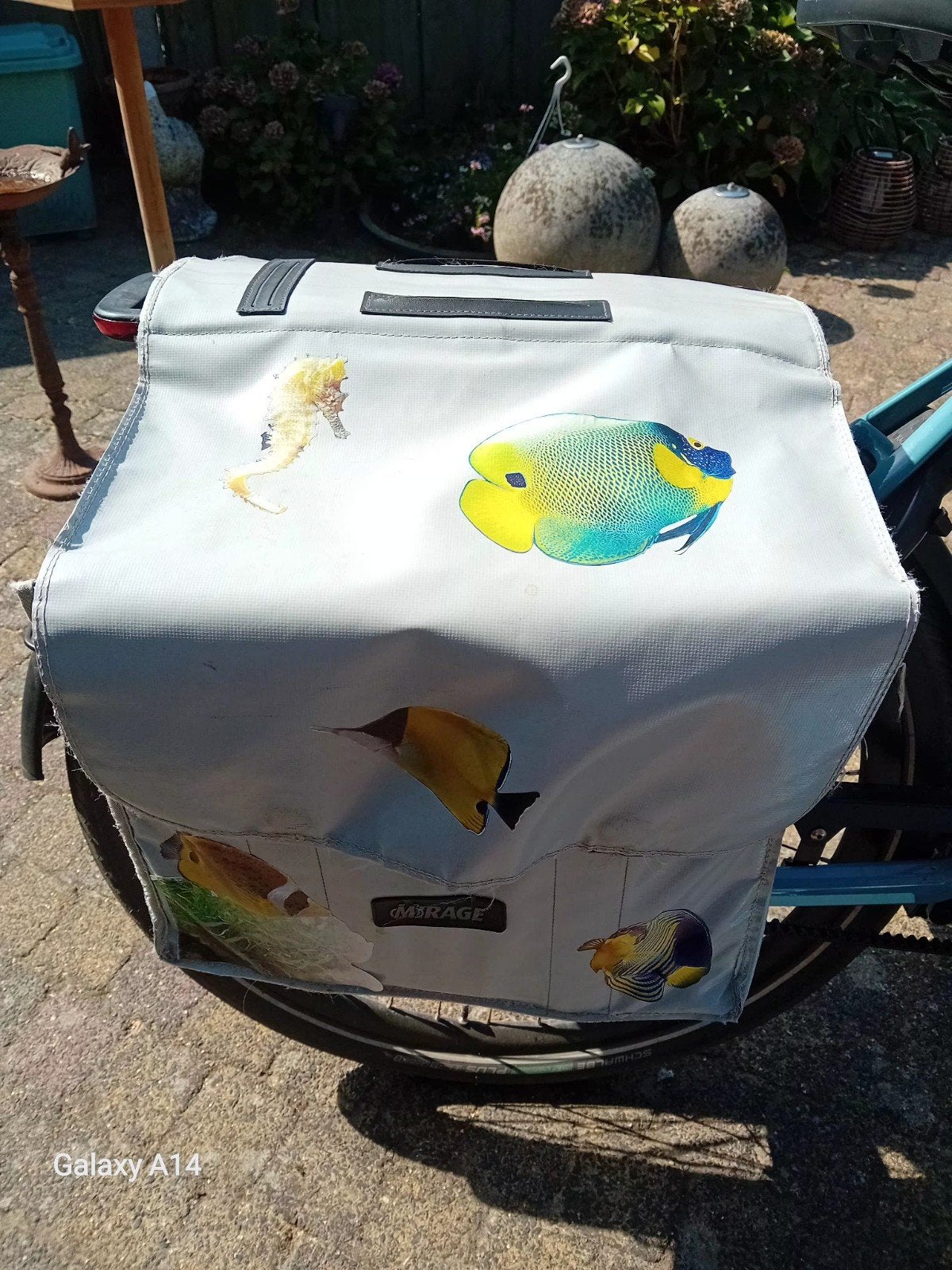 Fietstassen met vrolijke vissenprint, Ophalen, Gebruikt