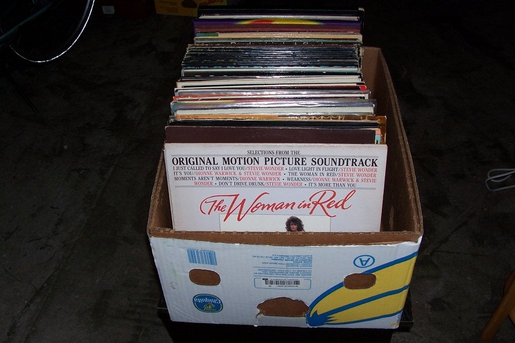 doos met ongeveer 80 Filmmuziek en Soundtracks, Ophalen, Gebruikt, 12 inch