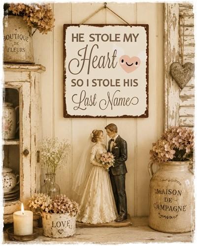 Metalen bord, He stole my heart, so i steel his last name, Faire, Nieuw, Ophalen of Verzenden, Faire