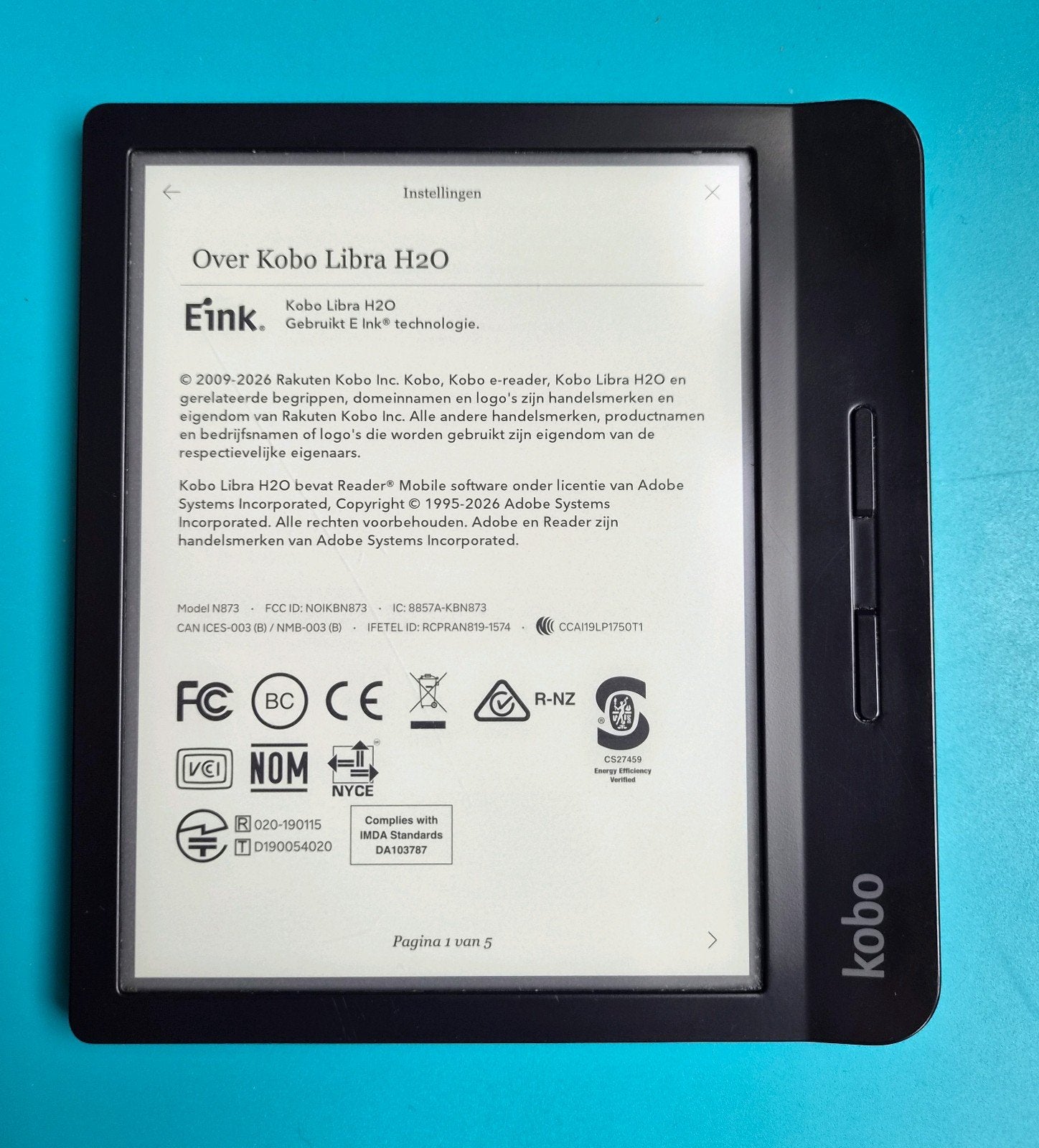 Kobo Libra H2o ereader, Computers en Software, E-readers, Wi-Fi, Gebruikt, 7 inch, Rakuten Kobo