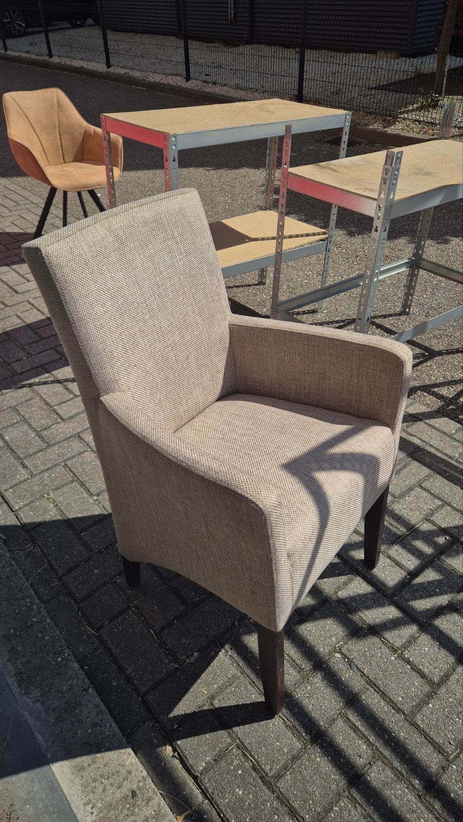 Set van 6 beige stoffen eetkamerstoelen, Huis en Inrichting, Stoelen, Ophalen, Gebruikt, Overige kleuren, Vijf, Zes of meer stoelen