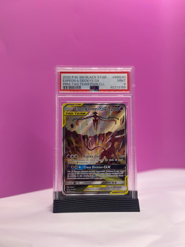 Espeon & Deoxys GX SM240 PSA 9 - Tag Team, Ophalen of Verzenden, Nieuw, Overige typen, Foil
