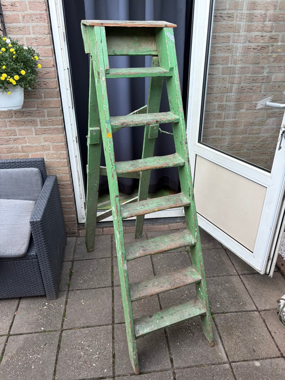 Prachtige Oude Vintage Houten Schilderstrap & Brocante, Ophalen, Gebruikt, Trap, Opvouwbaar of Inschuifbaar