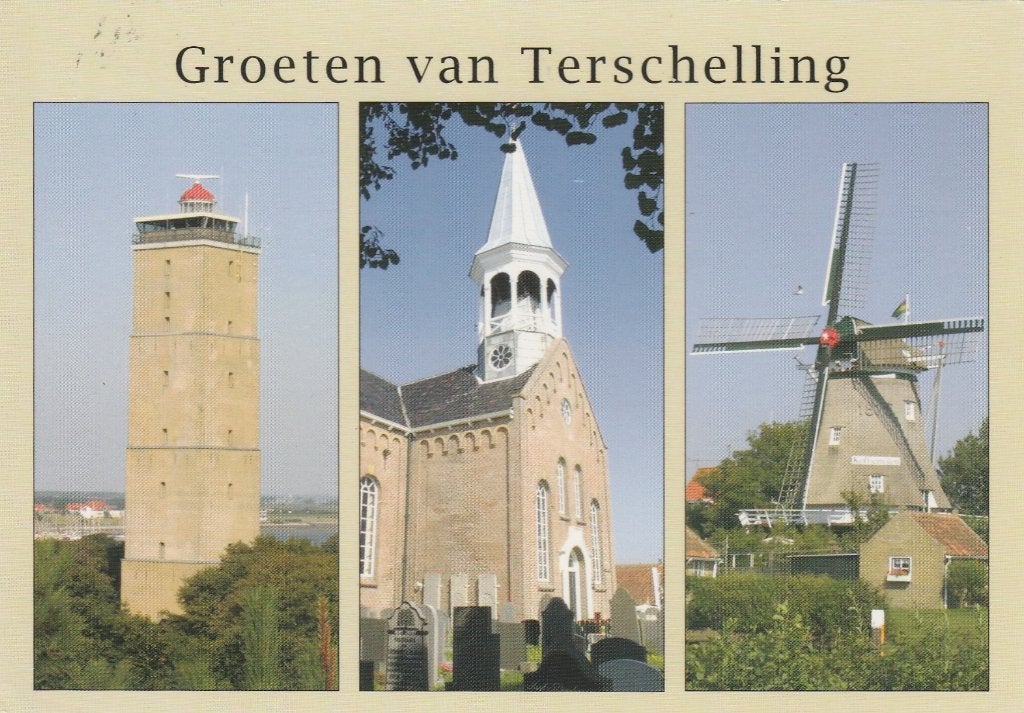 TERSCHELLING Brandaris Kerk Molen Groeten, Verzenden, 1980 tot heden, Gelopen, Waddeneilanden