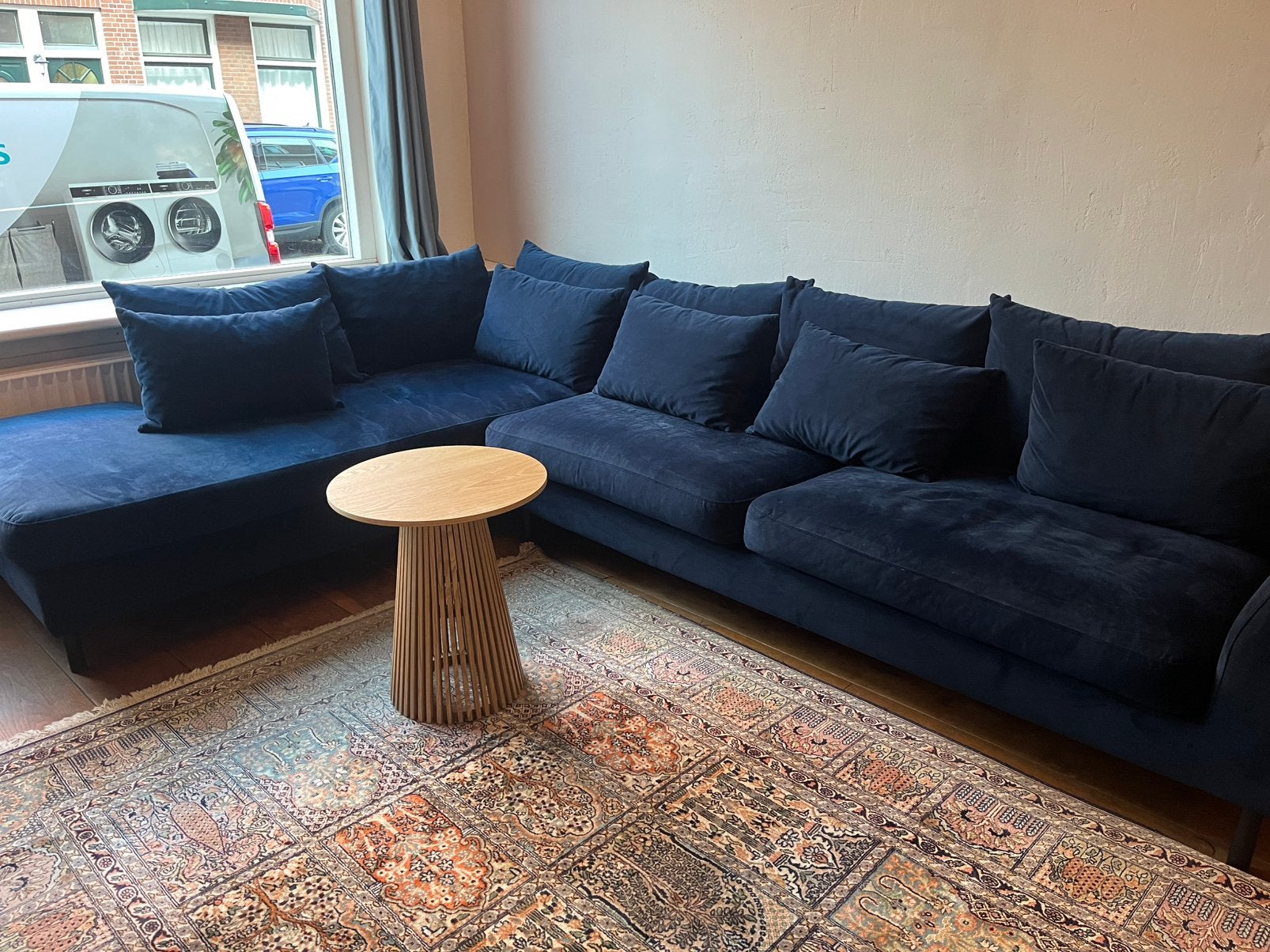 Prachtige Donkerblauwe Velvet Loungebank, Ophalen, Zo goed als nieuw, Stof