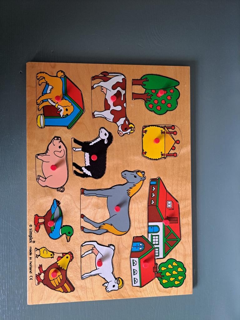 Simplex Vintage Houten Puzzel - Boerderijdieren, 2 tot 4 jaar, 10 tot 50 stukjes, Ophalen of Verzenden, Zo goed als nieuw