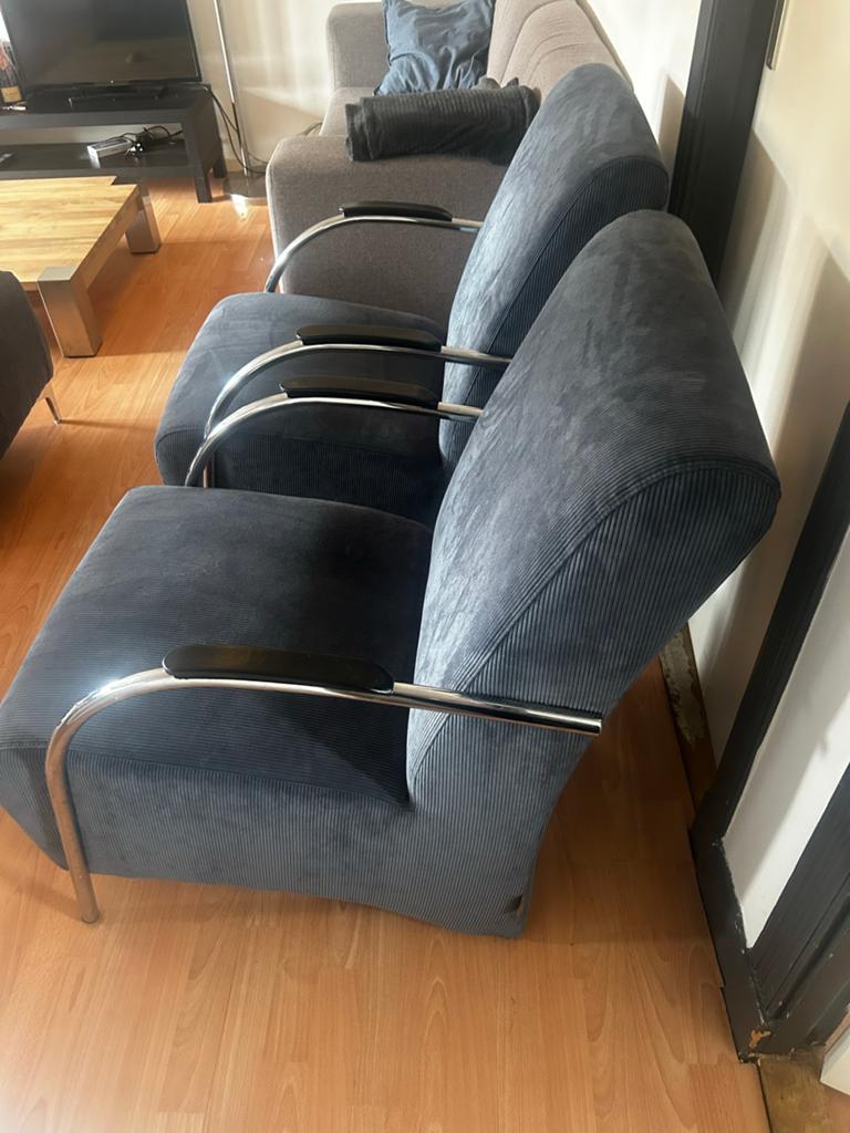 Luxe blauwe stoelen, Huis en Inrichting, Stoelen, Ophalen, Twee, Blauw, Zo goed als nieuw