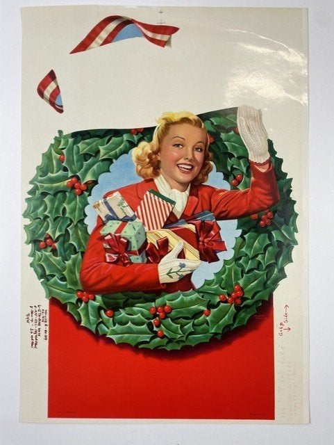 poster voor winkel display kerst USA 1945, Verzamelen, Ophalen of Verzenden, Zo goed als nieuw, A1 t/m A3, Film en Tv