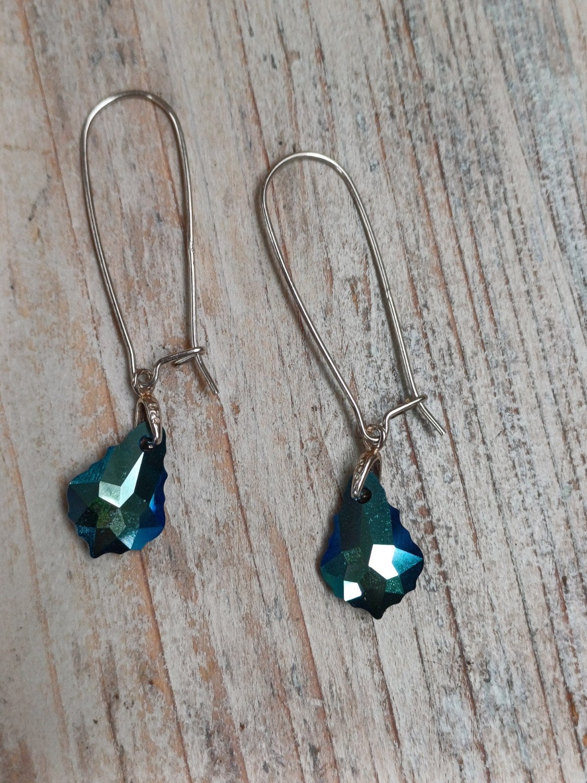 Zilver 925 Oorbellen met Zwarte / Blauwe Kristallen, Met kristal, Hangers, Ophalen of Verzenden, Zo goed als nieuw