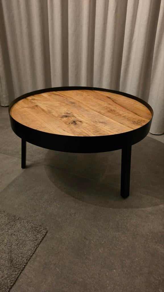Ronde salontafel van mangohout en metaal, Huis en Inrichting, 50 tot 100 cm, Modern, Industrieel, Rond, 50 tot 100 cm