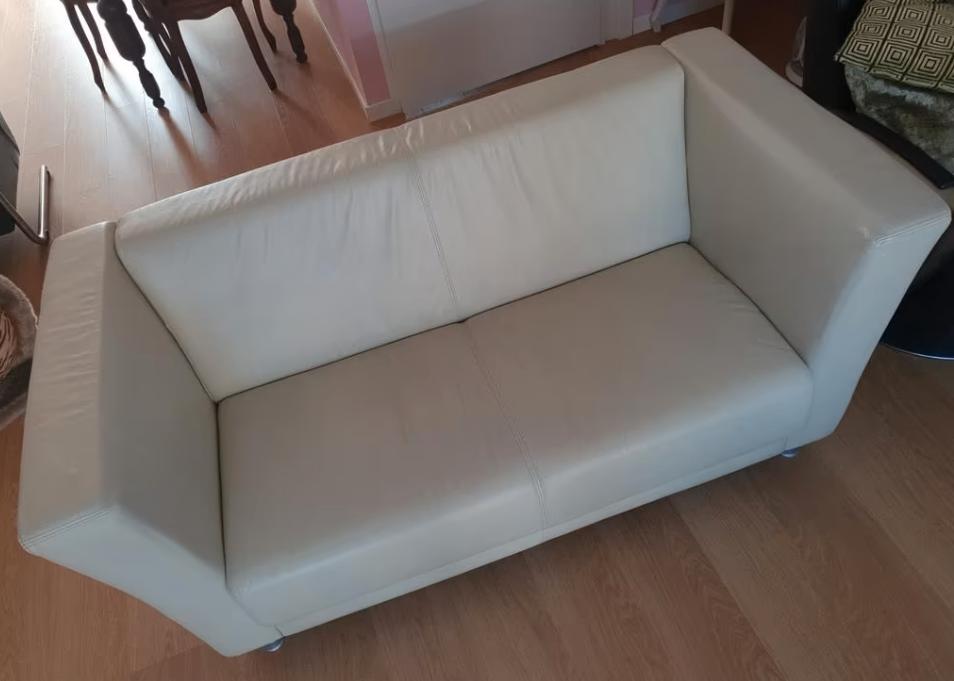 Crème wit leren bank: Nog zeer netjes!!, Huis en Inrichting, Ophalen, Gebruikt, 150 tot 200 cm, Tweepersoons