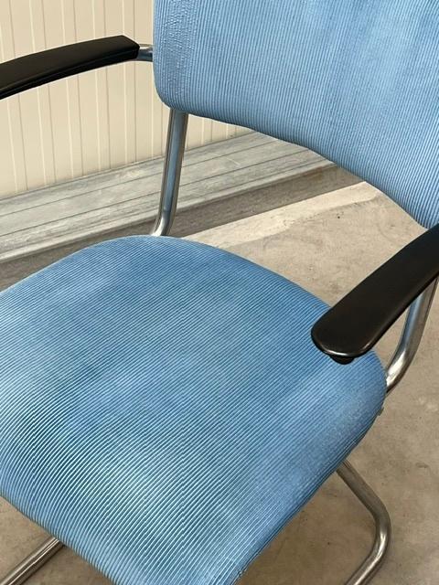 Gispen 212 eetkamerstoel jaren 30 vintage X frame lichtblauw, Gebruikt, Jaren 30, Blauw, NL