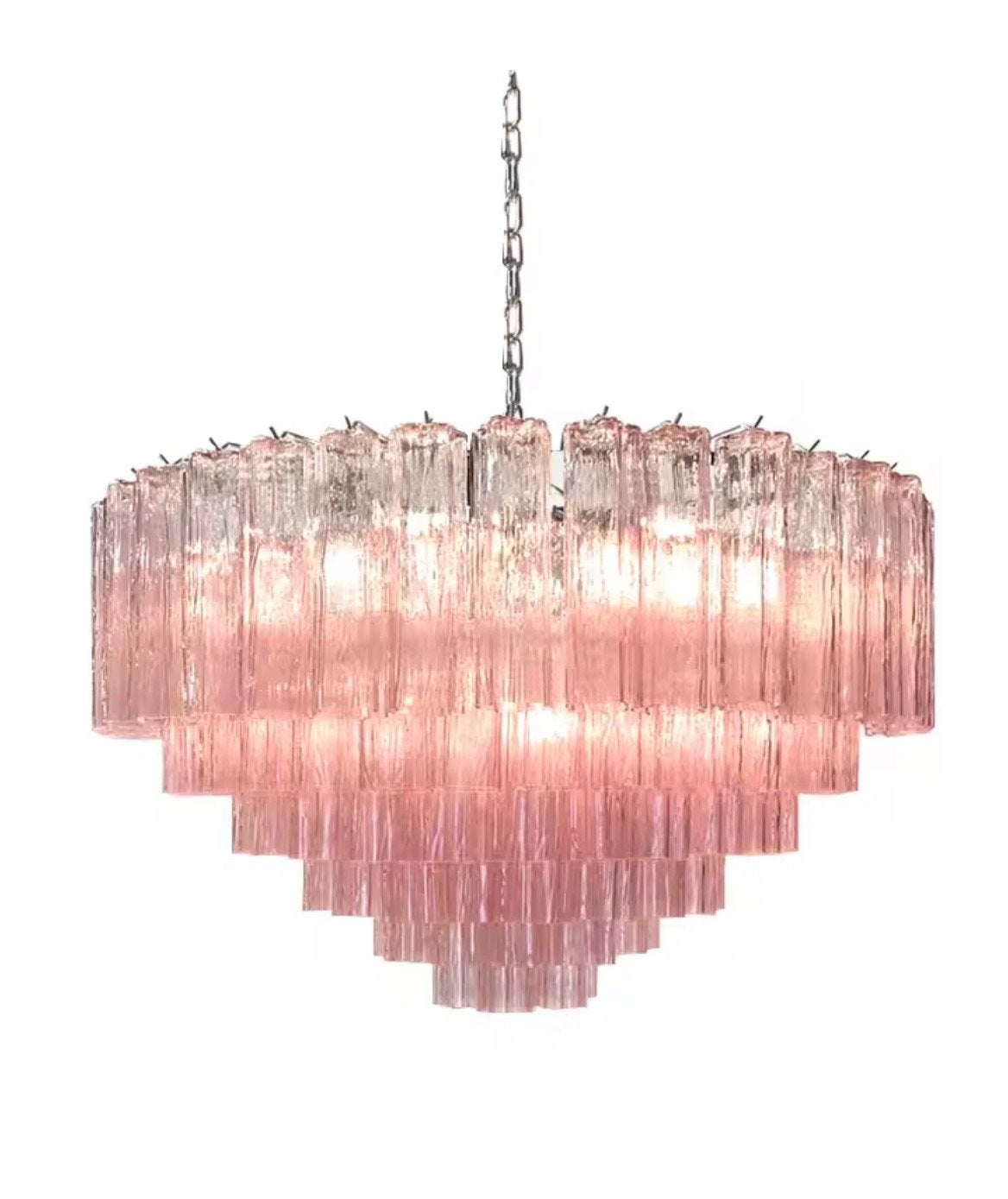 Elegante Roze Glazen Hanglamp - Sfeervolle Gloed, Huis en Inrichting, Lampen | Kroonluchters, Ophalen of Verzenden, Gebruikt, Glas