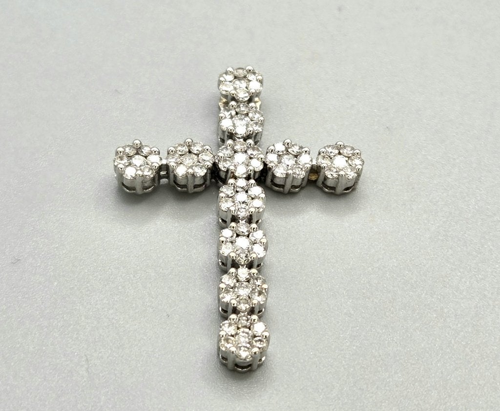 Gouden Vintage kruisje met diamanten. Ca: 0.80 ct. 2026/444, Sieraden, Tassen en Uiterlijk, Kettinghangers, Zo goed als nieuw