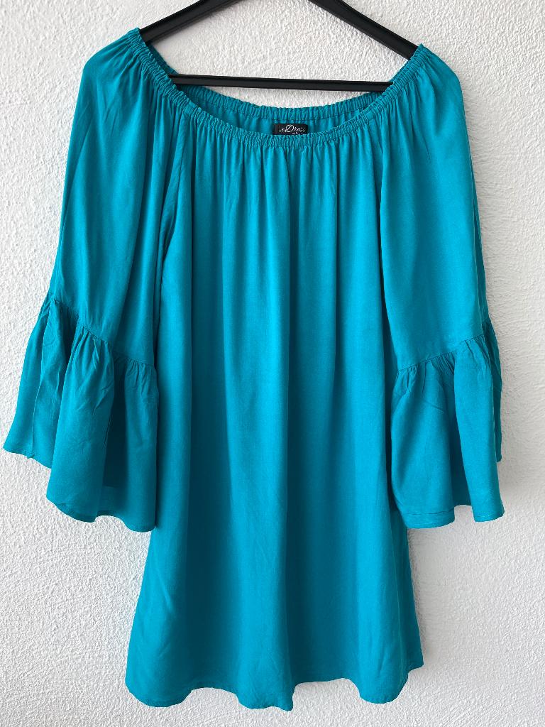 La Dress off shoulder blue boho mini midi jurk, Maat 38/40 (M), La Dress, Zo goed als nieuw, Boven de knie