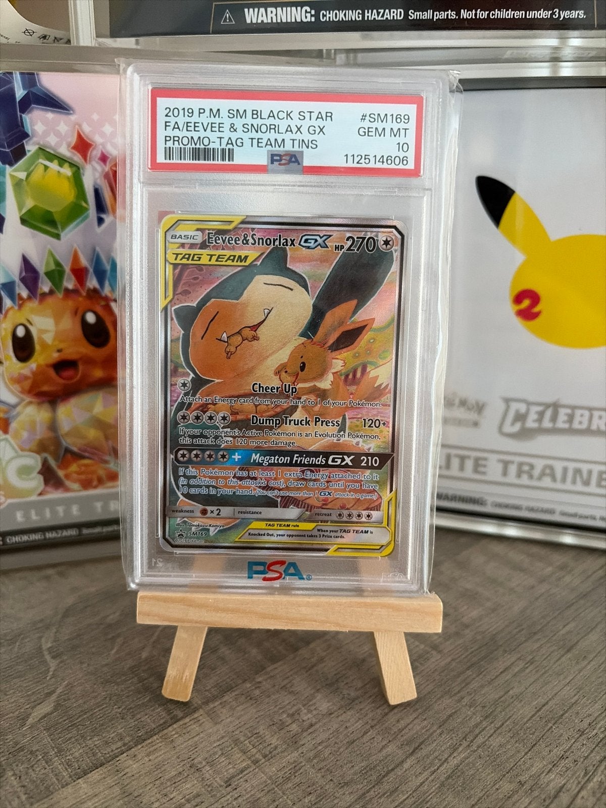 Eevee & Snorlax GX #SM169 PSA 10 Gem Mint Pokémon Kaart, Ophalen of Verzenden, Zo goed als nieuw, Losse kaart, Foil