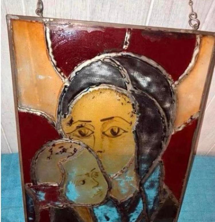 Glas in lood Maria met haar zoon ,erg mooi!, Antiek en Kunst, Ophalen of Verzenden