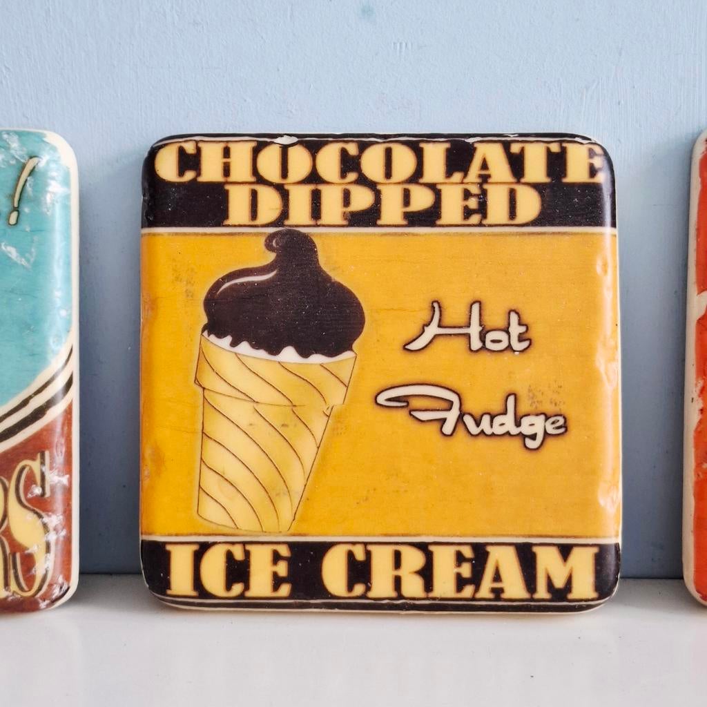 Set van 3 retro stenen onderzetters, Ophalen of Verzenden, Zo goed als nieuw, Glas of Kopje