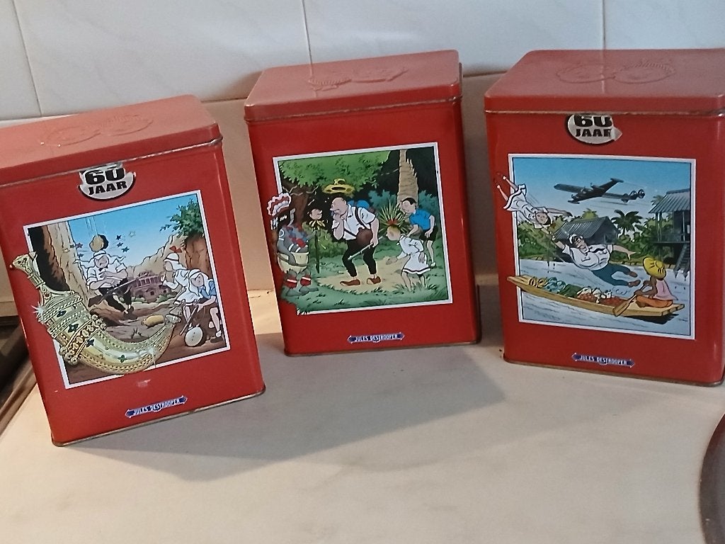 3 Vintage Blikken Suske en Wiske  60 Jaar, Verzamelen, Ophalen of Verzenden, Suske en Wiske, Gebruikt, Gebruiksvoorwerp