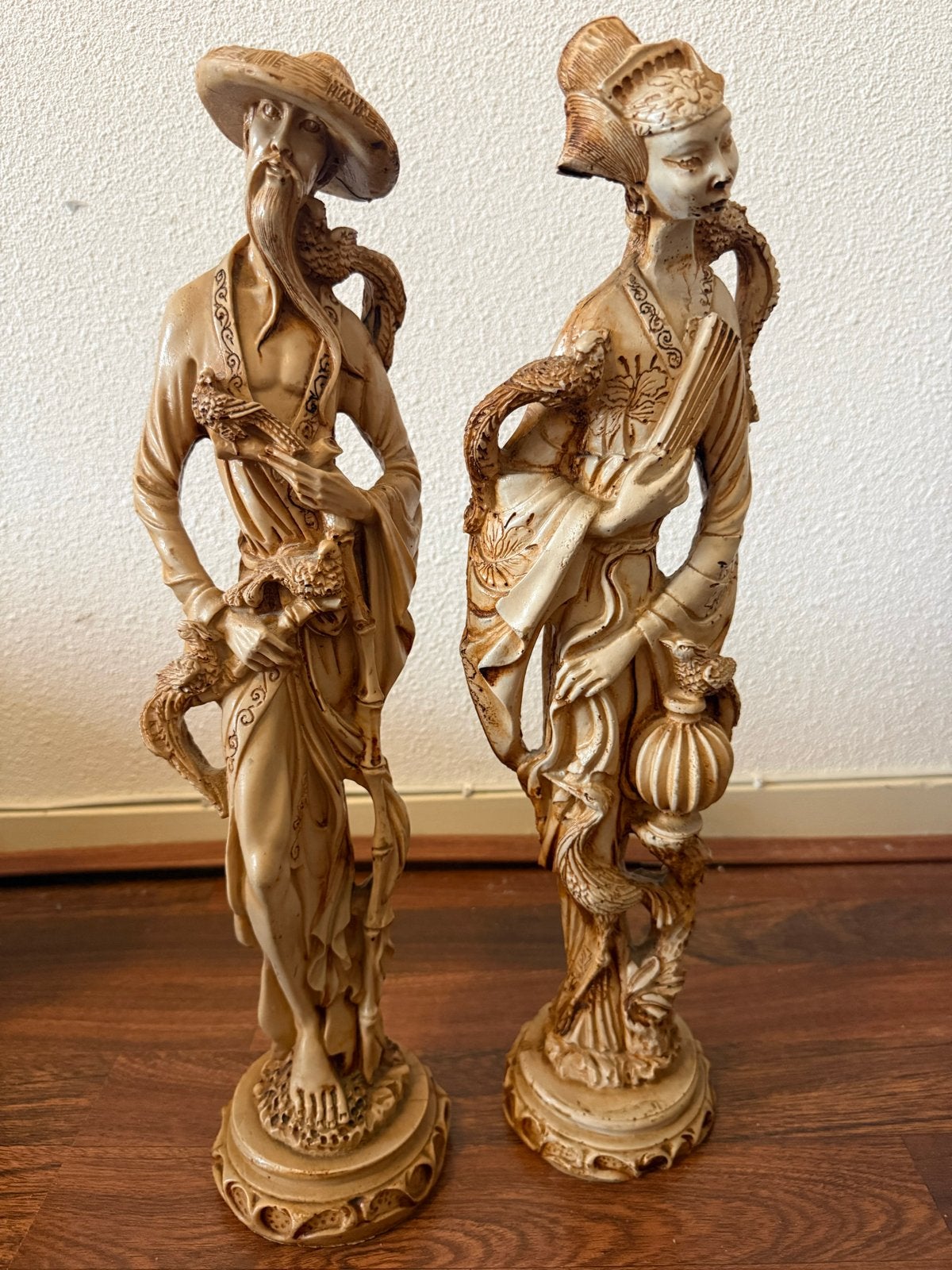 Set vintage Aziatische beelden - Man en Vrouw, Natuurlijk materiaal, Ophalen of Verzenden, Handgemaakt, 20 - 50 cm