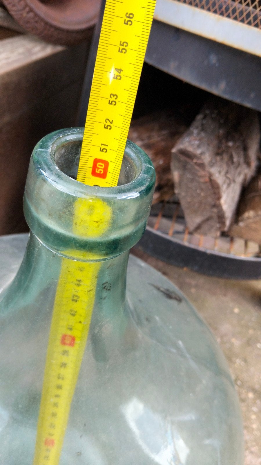 Brocante hele grote gistfles blauw/groenig glas, Antiek en Kunst, Ophalen