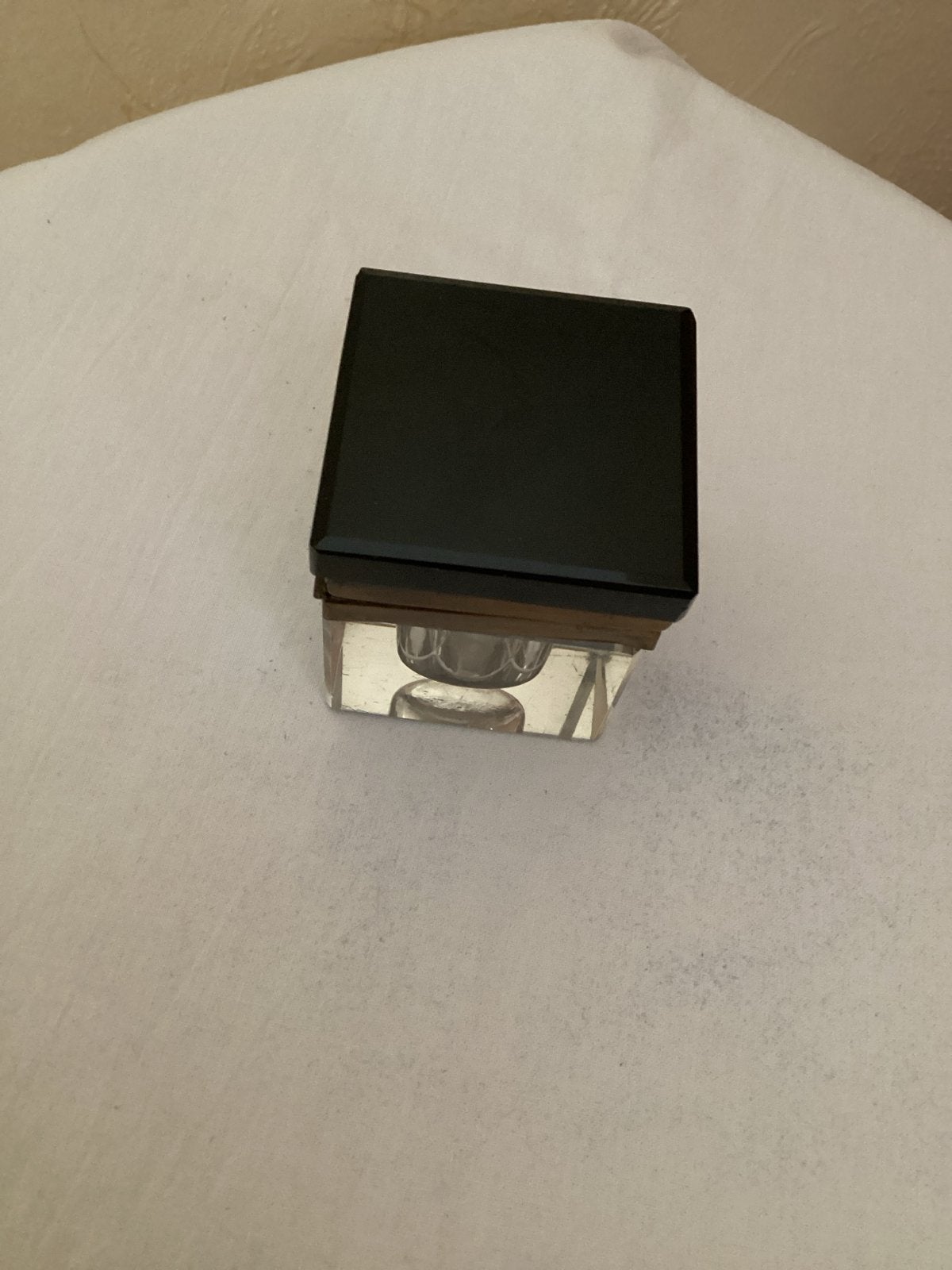 Antieke inktpot voor kroontjespen, zwart/koper, met los binn, Ophalen of Verzenden